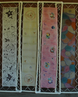 Silk Scarves stretched on frames for painting